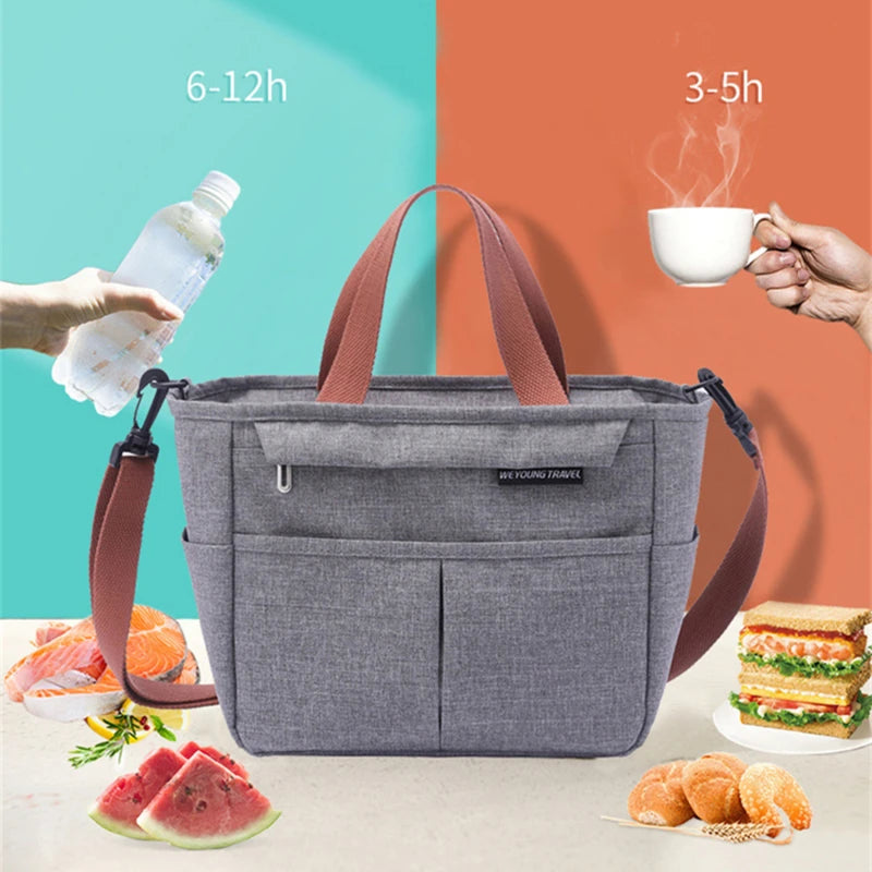 Portable Lunch Box Insulated Thermal Bag Picnic Food Cooler Pouch Large Capacity Shoulder Bento Storage Bags for Women Children